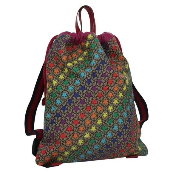 GUCCI GG Supreme Sherry Line Backpack PVC Beige Rainbow 550775 Auth 112335V - Picture 3 of 14